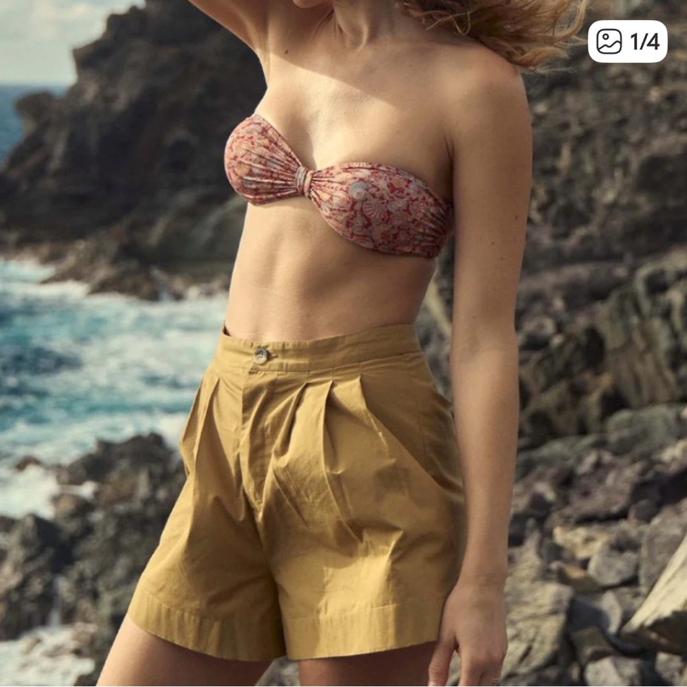 NWT DOEN Jade Shorts Bay Leaf Tan Khaki High Rise Cotton Pleated Shorts Size 6